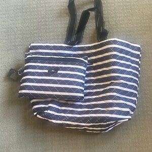 NWT Scout Black and White Striped Quilted Tote with Matching Pouch